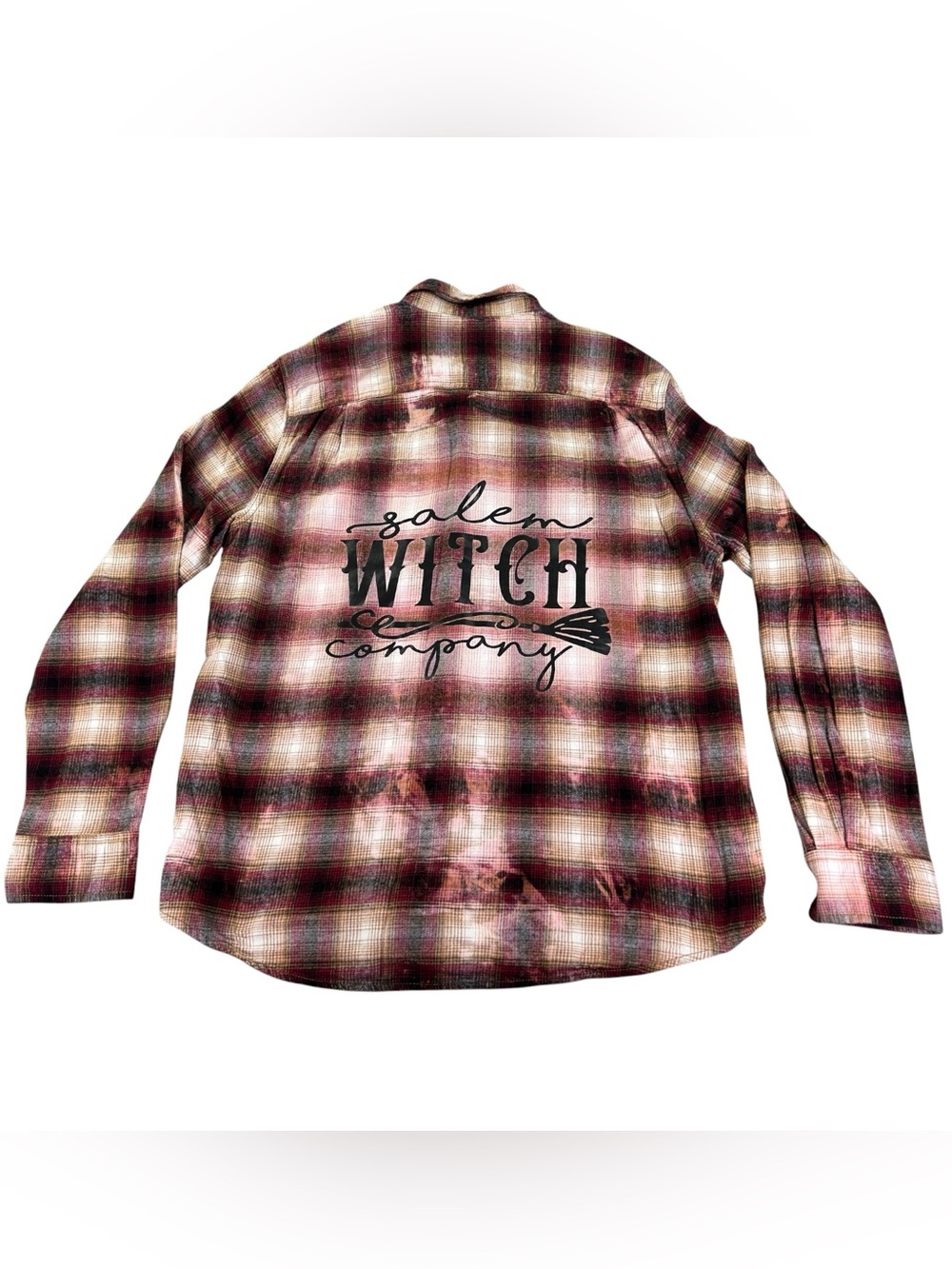 Upcycled Salem Witch Company Flannel L Bleach Distressed Witchy Graphic